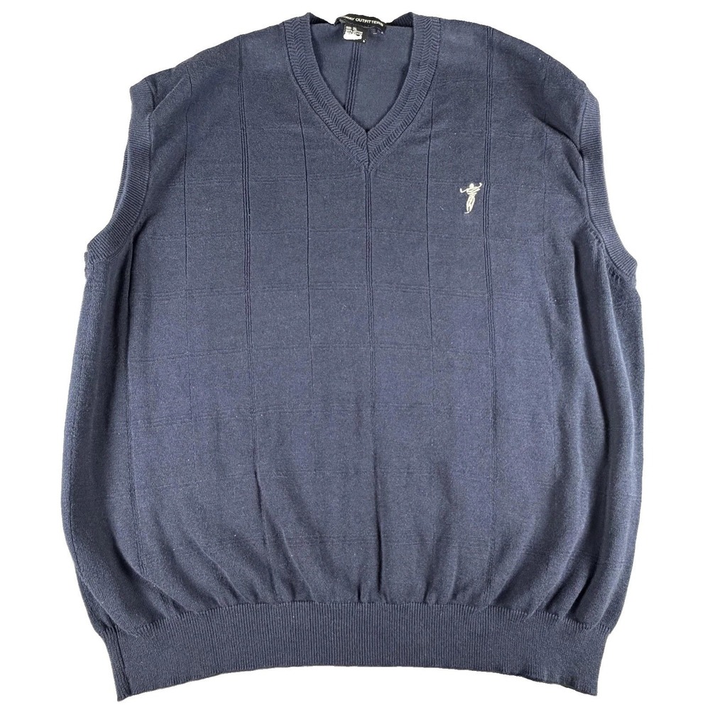 Fairway Outfitters Sweater Vest Mens XL Blue Cotton V-Neck Knit Pullover Golf